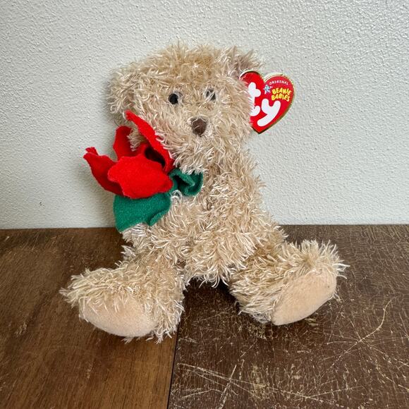 TY Beanie Baby 2005 Holiday Teddy Bear Red‎ Rose Flower Retired - Picture 1 of 5